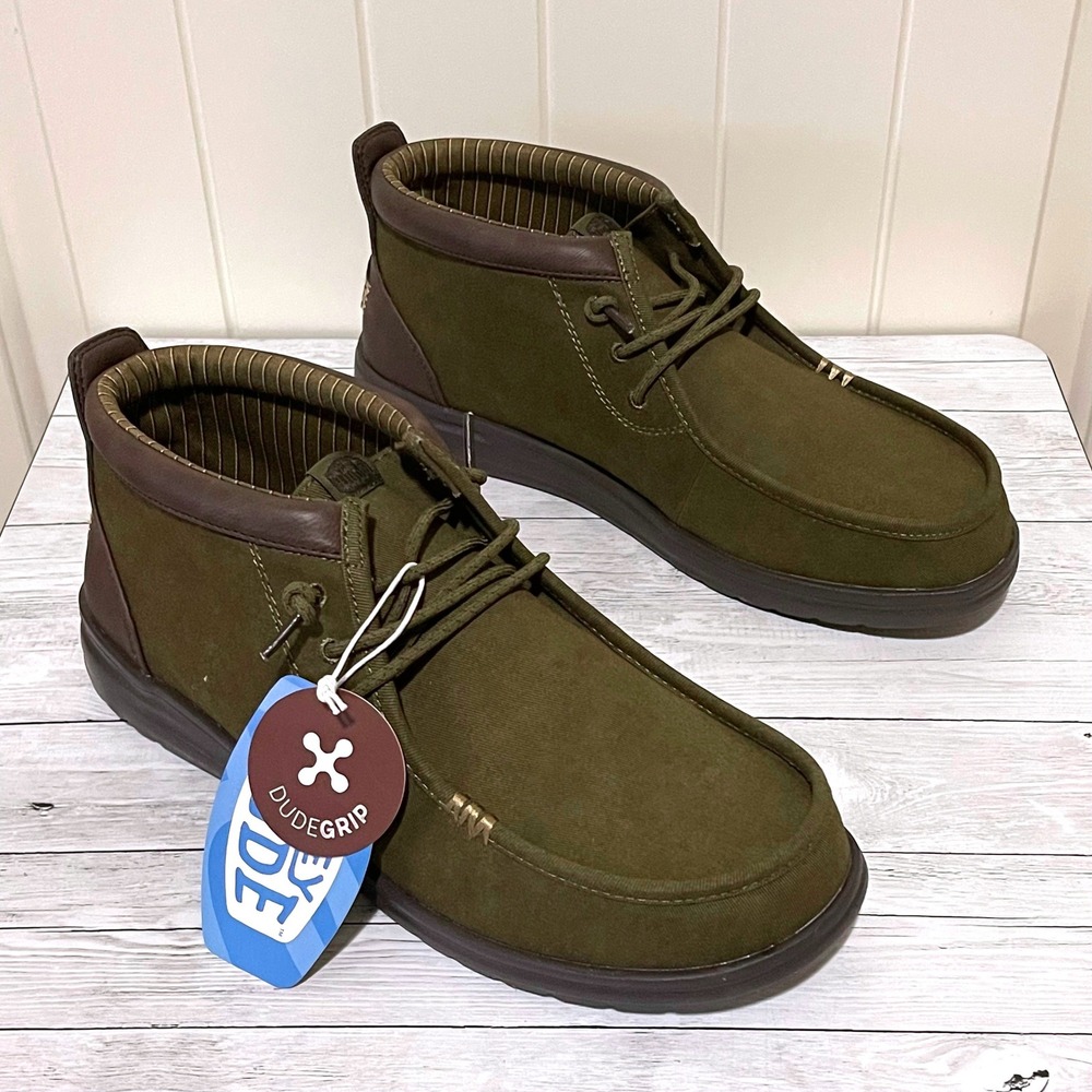 Hey Dude Wally Mid Gripr Vin Classic Mens Dark Olive Mole Brown Boots Sz 11 NEW